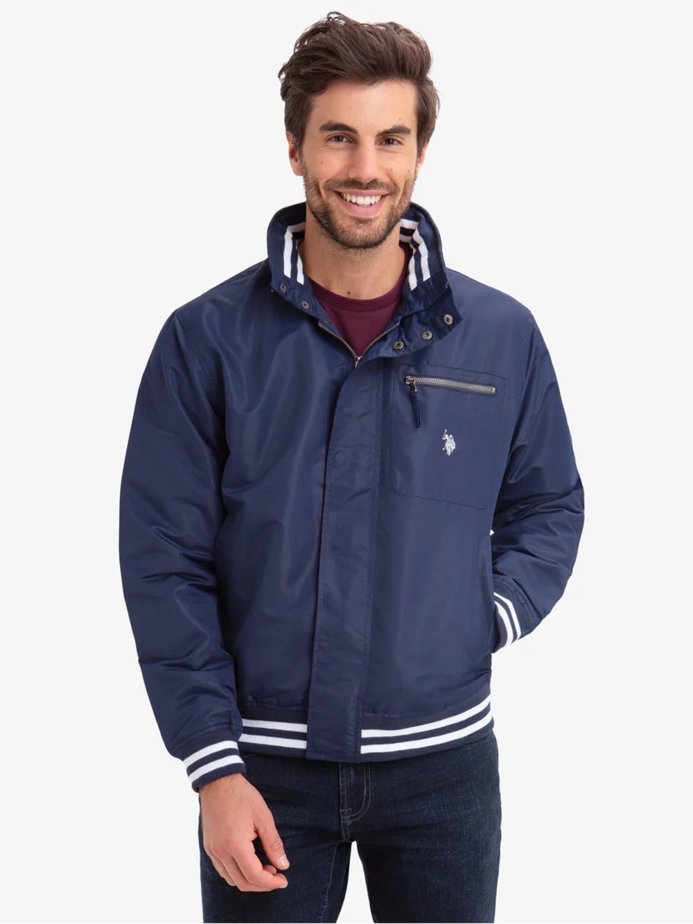 U.S. Polo Assn. Jacket Mens Large Royal Blue Windbreaker Harrington Bomber Zip⁠